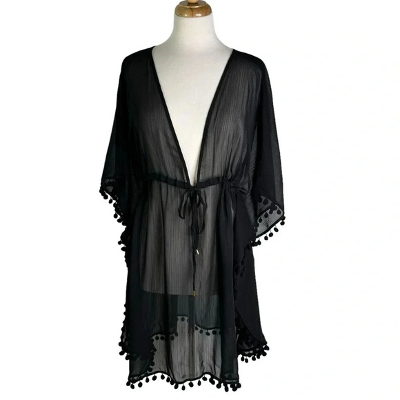 BLEU ROD BEATTIE Plus Size Gypset Chiffon Caftan Swim Cover Up Black Size 1X NWT - Picture 3 of 9